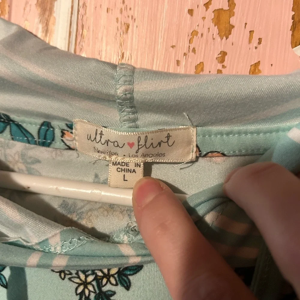 Ultra Flirt Mint Floral Hooded Tunic with Striped Sleeves